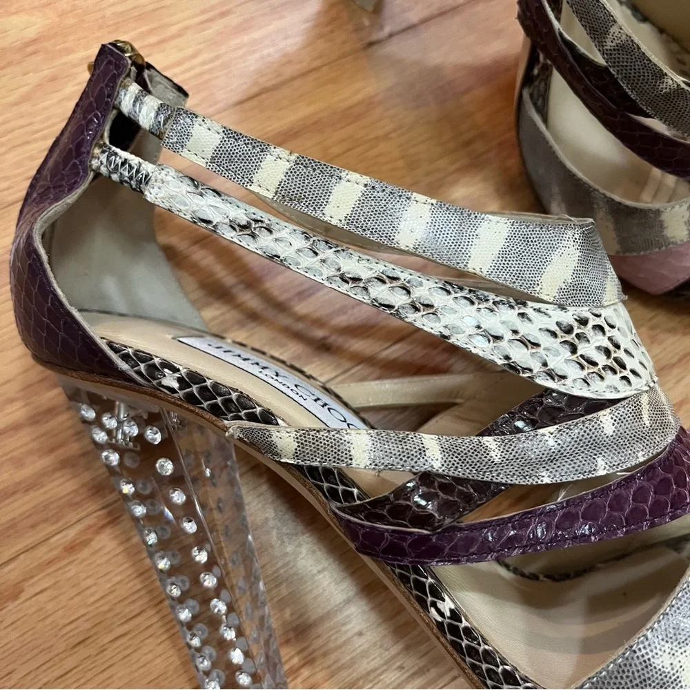 Jimmy Choo Multi Color Python and Lizard Cyndi Lucite Rhinestone Heels - Picture 9 of 15